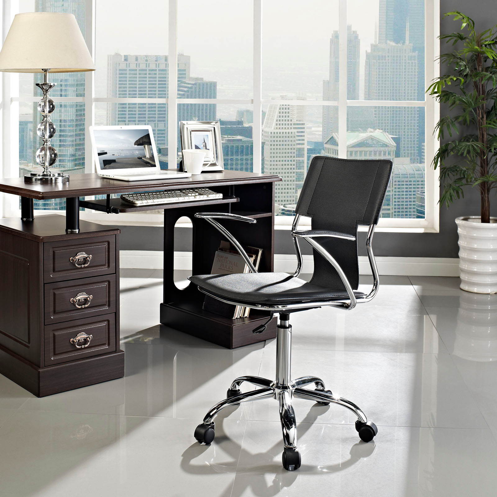Global Leather Task Chair, Black (8993BK450/550) 