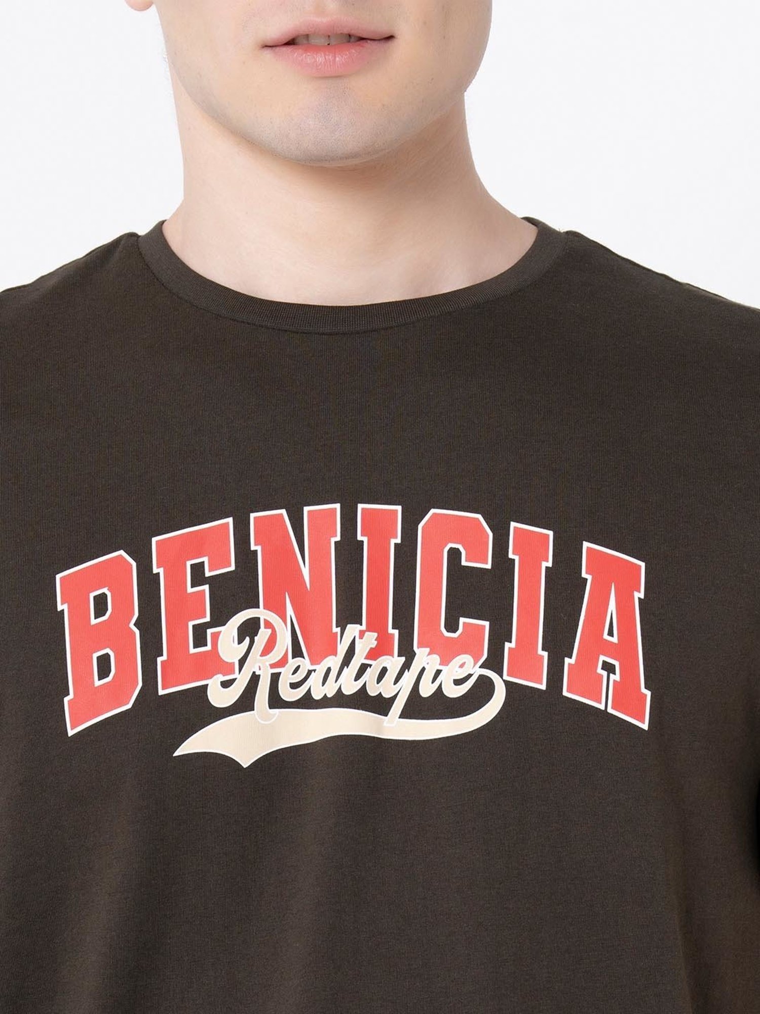 Red Tape Dark Olive Regular Fit Graphic Print Cotton Crew T-Shirt