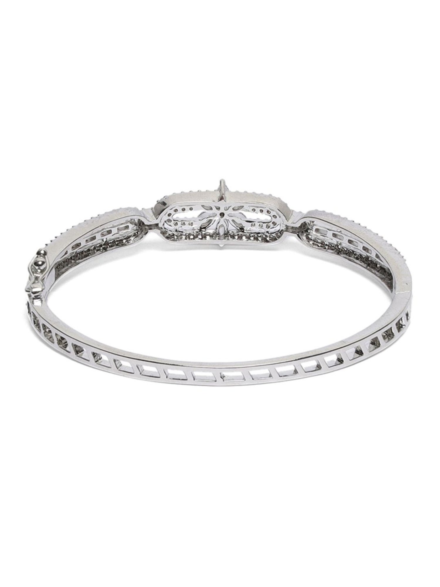 Aatmana American Diamond Silver Plated Mint Green Bangle Style Bracelet