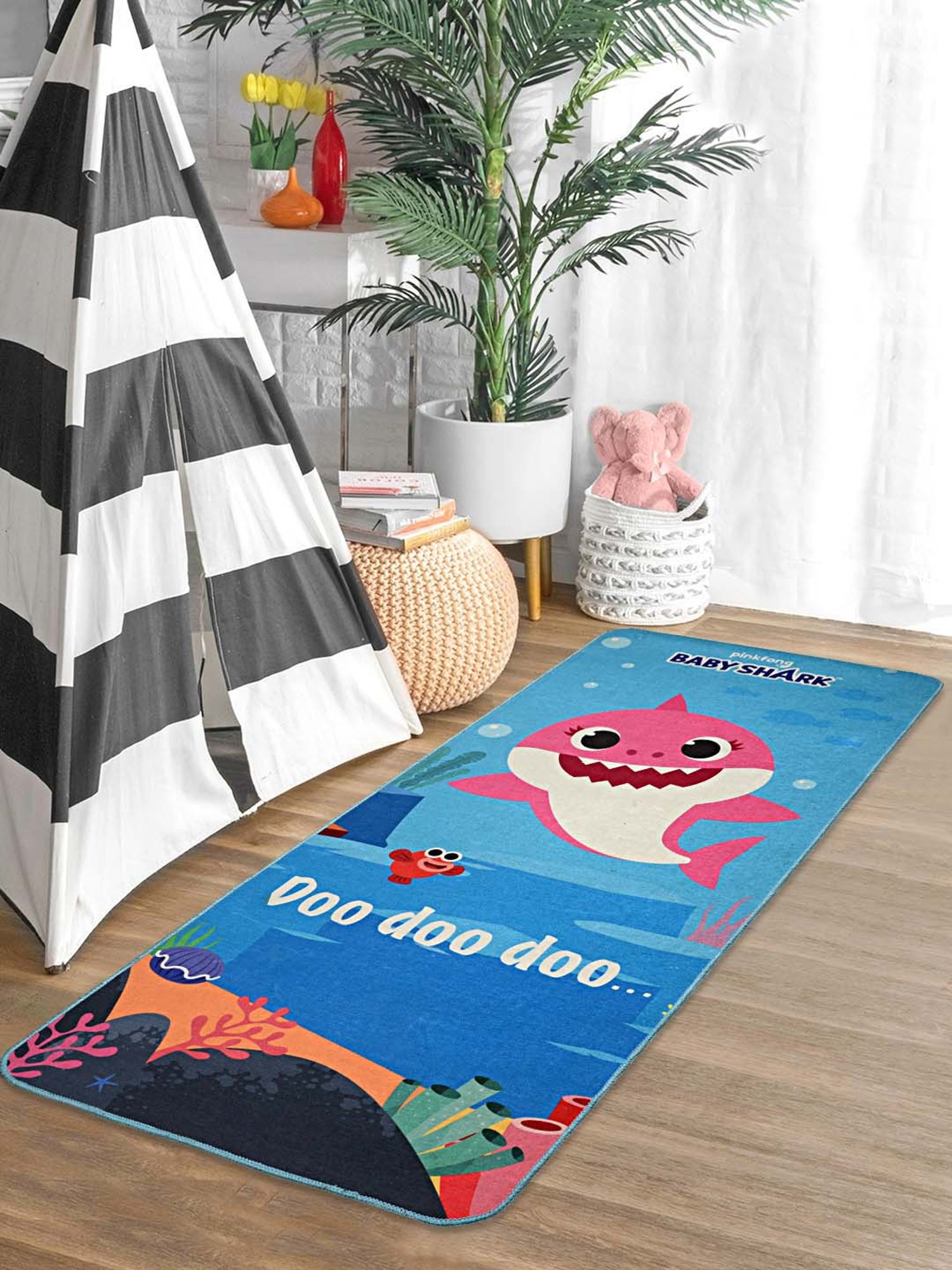 Saral Home Baby Shark Blue Microfibre Anti Skid Kids Yoga Mat - Set of 1