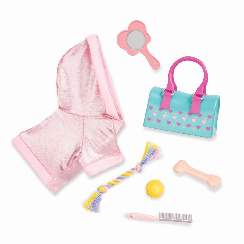 Our Generation 18" Doll Leslie with Plush Pet Husky, Pink Scooter, Outfit, and Accessories