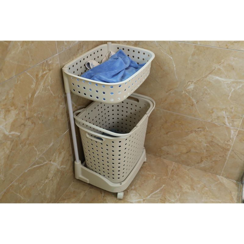 Basiwise 2 Tier Plastic Laundry Basket with Wheels
