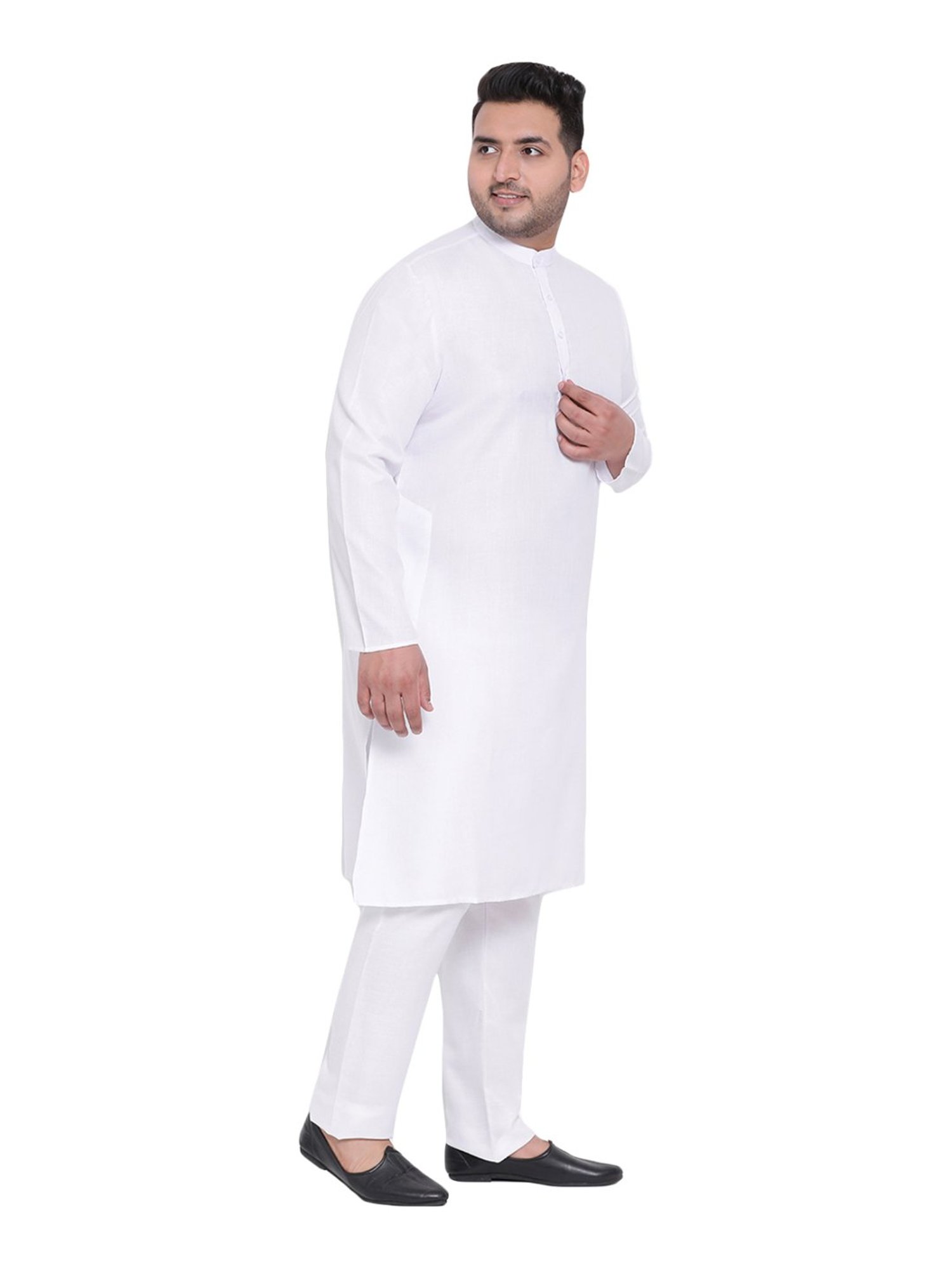 Hangup White Cotton Linen Regular Fit Kurta Bottom Set