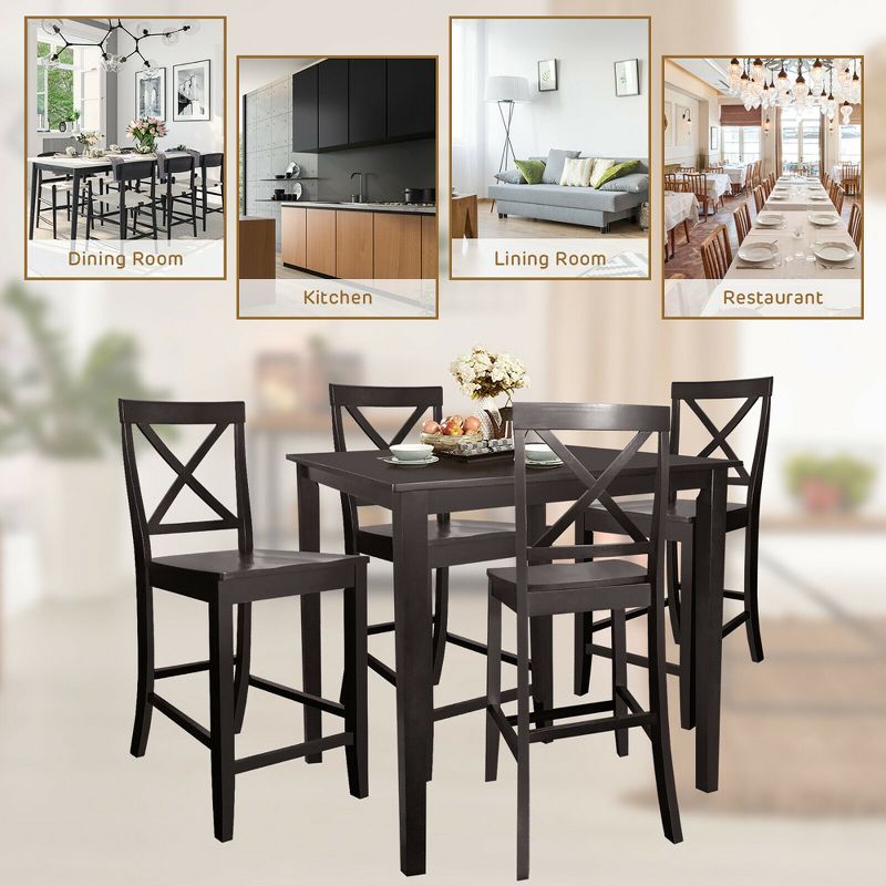 Costway 3-Piece Kitchen Dining Set Counter-Height Square Table with 2 Chairs Rubber Wood Espresso