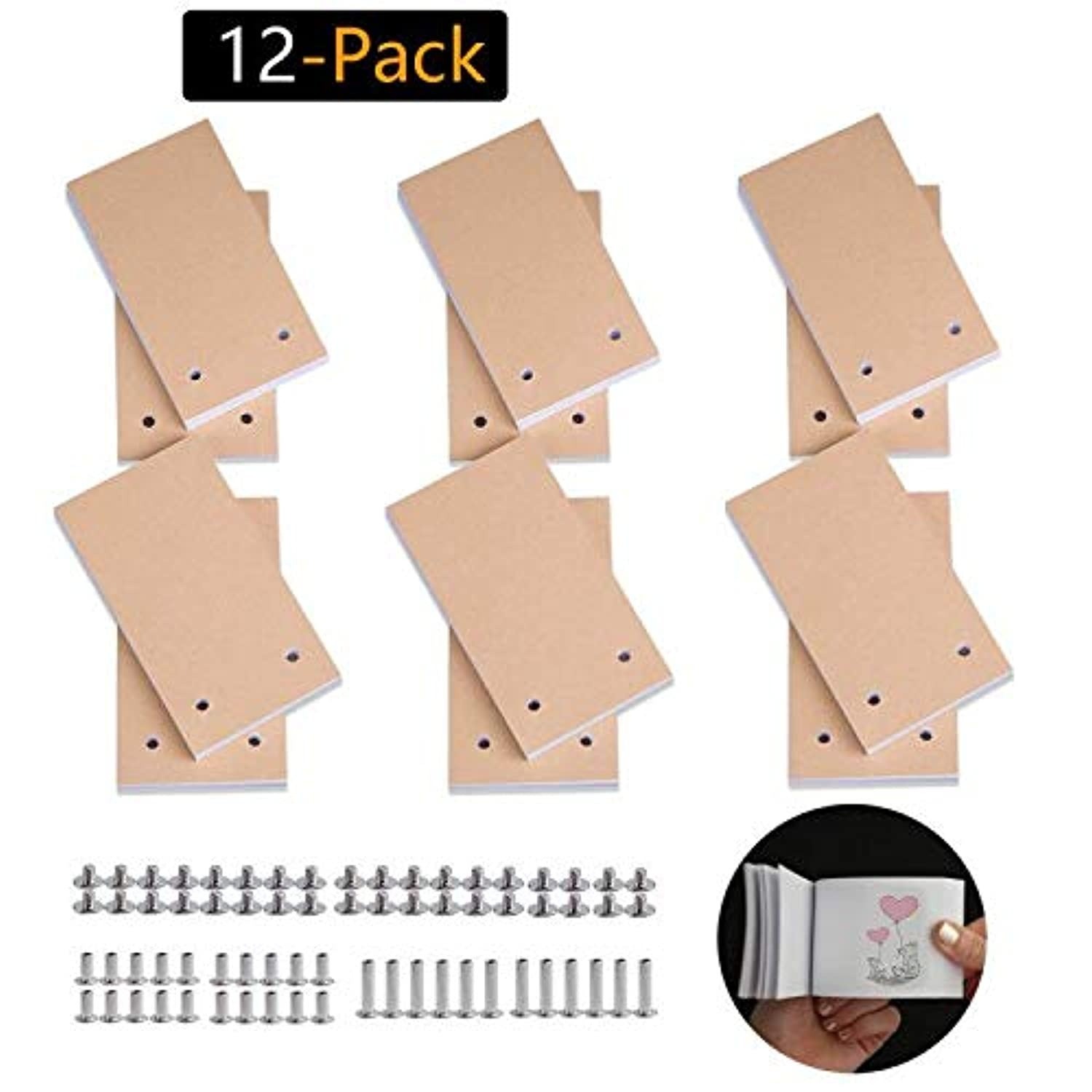 KONIBN Blank Flip Book Paper with Holes, 720 Sheets Flipbook Animation Paper, 4.5&rdquo; x 2.5&rdquo; Sketch Paper for Drawing, Sketching & Animating, Includes 36 Screws in 2 Sizes