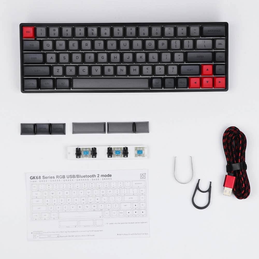 EPOMAKER GK68X 68 Keys Hot-swap RGB Mechanical Keyboard with Split Spacebar Module, Dye-subbed PBT GSA Keycaps, 3Fn Programmable Macros for Mac/Win/Android/iOS (Gateron Red Switch, Grey Black)