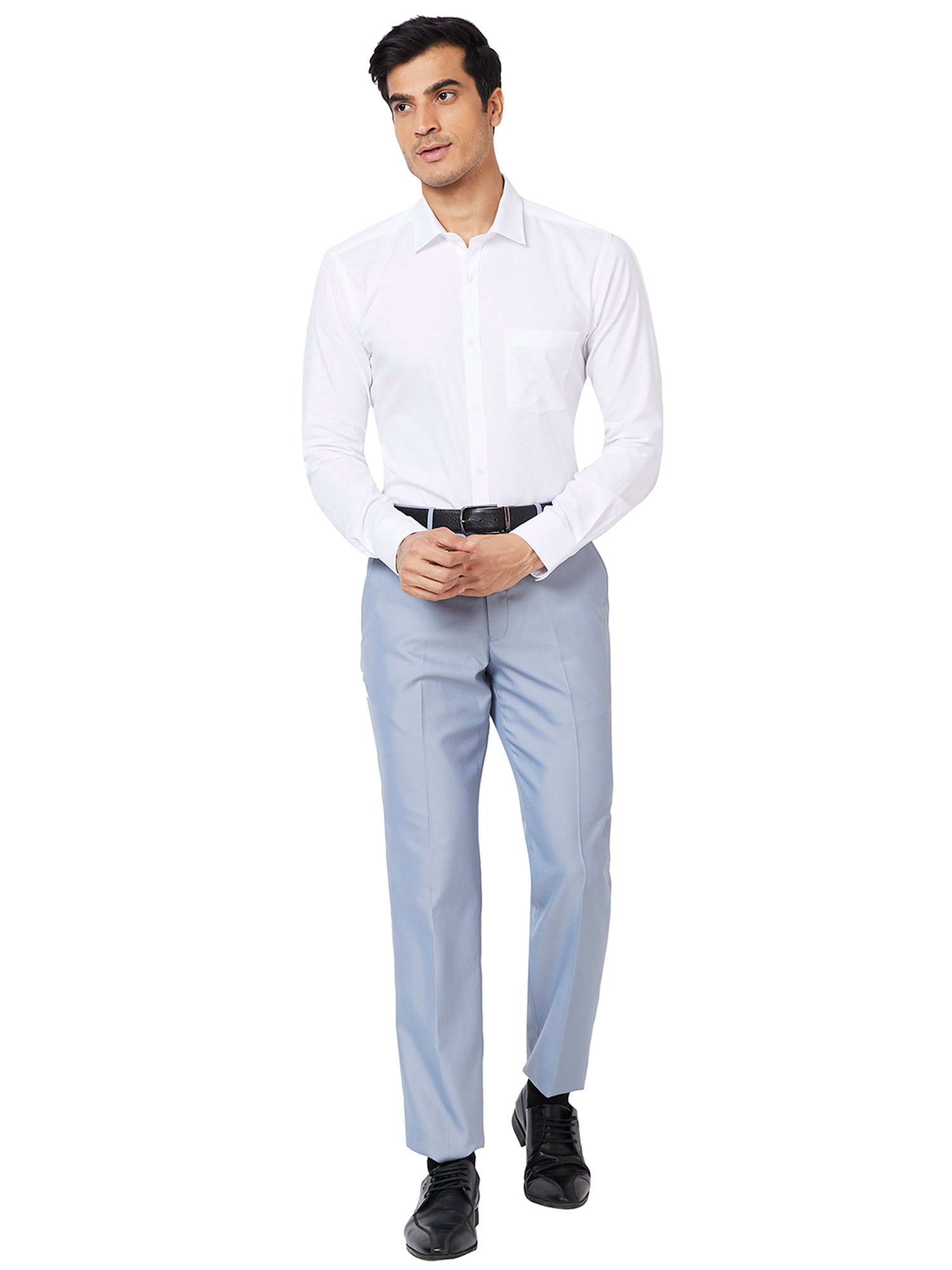 Park Avenue Sky Blue Regular Fit Flat Front Trousers