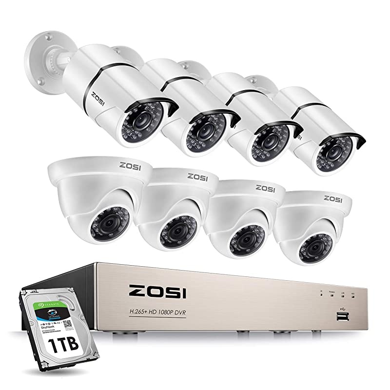 8CH 1080P Security Camera System with 1TB Hard Drive H.265+ 8Channel 1080P HD Video DVR Recorder and 8pcs 1920TVL 1080P Weatherproof Surveillance CCTV Cameras with 100ft/65ft Night Vision