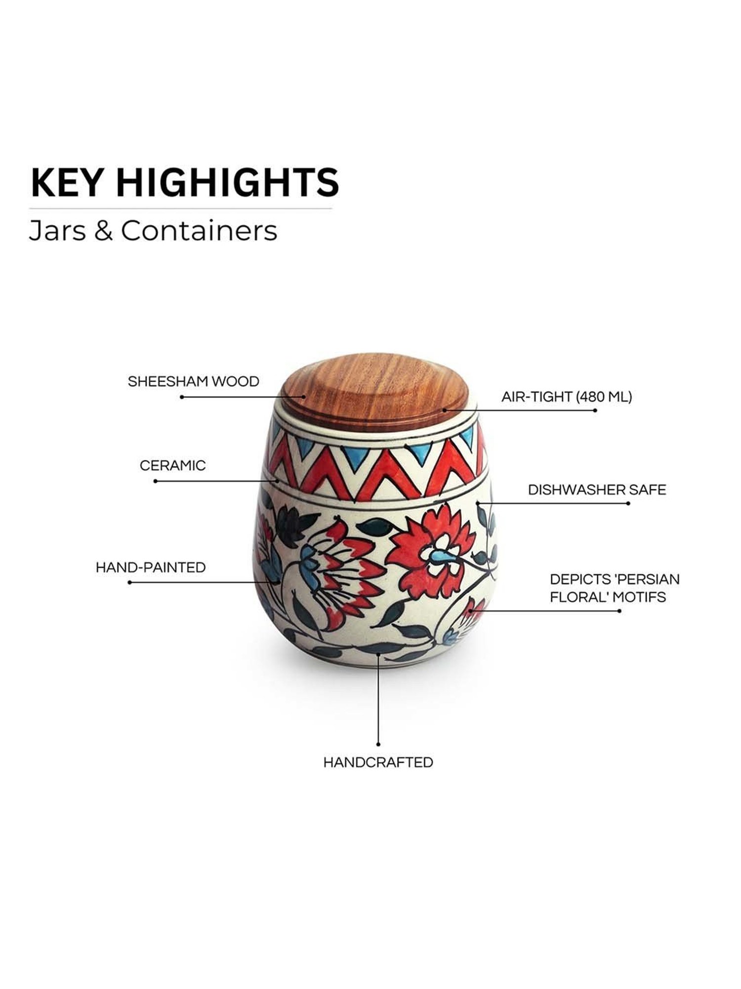 ExclusiveLane White & Brown Ceramic Persian Floral Air-Tight Storage Container - Set of 2