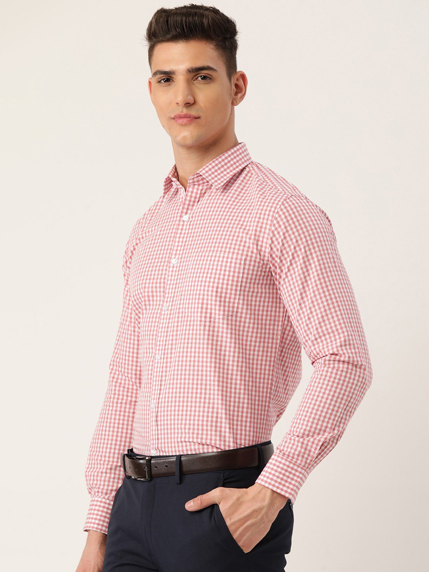 IVOC Pink Regular Fit Check Cotton Shirt