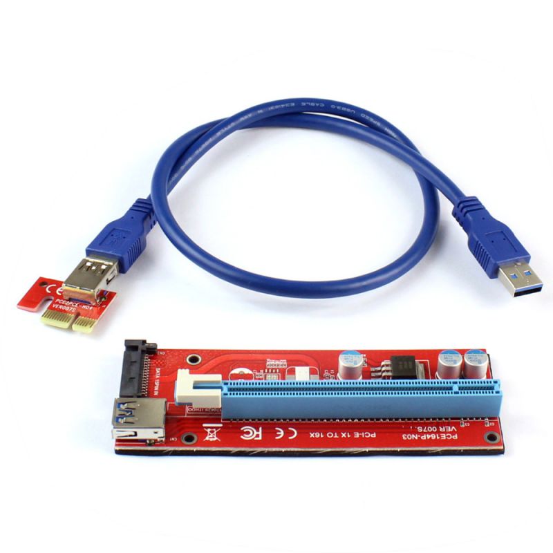 PCIE 1X to 16X Graphics Extension Cord SATA Power Supply Adapter Card for ETH Bitcoin Mining Device