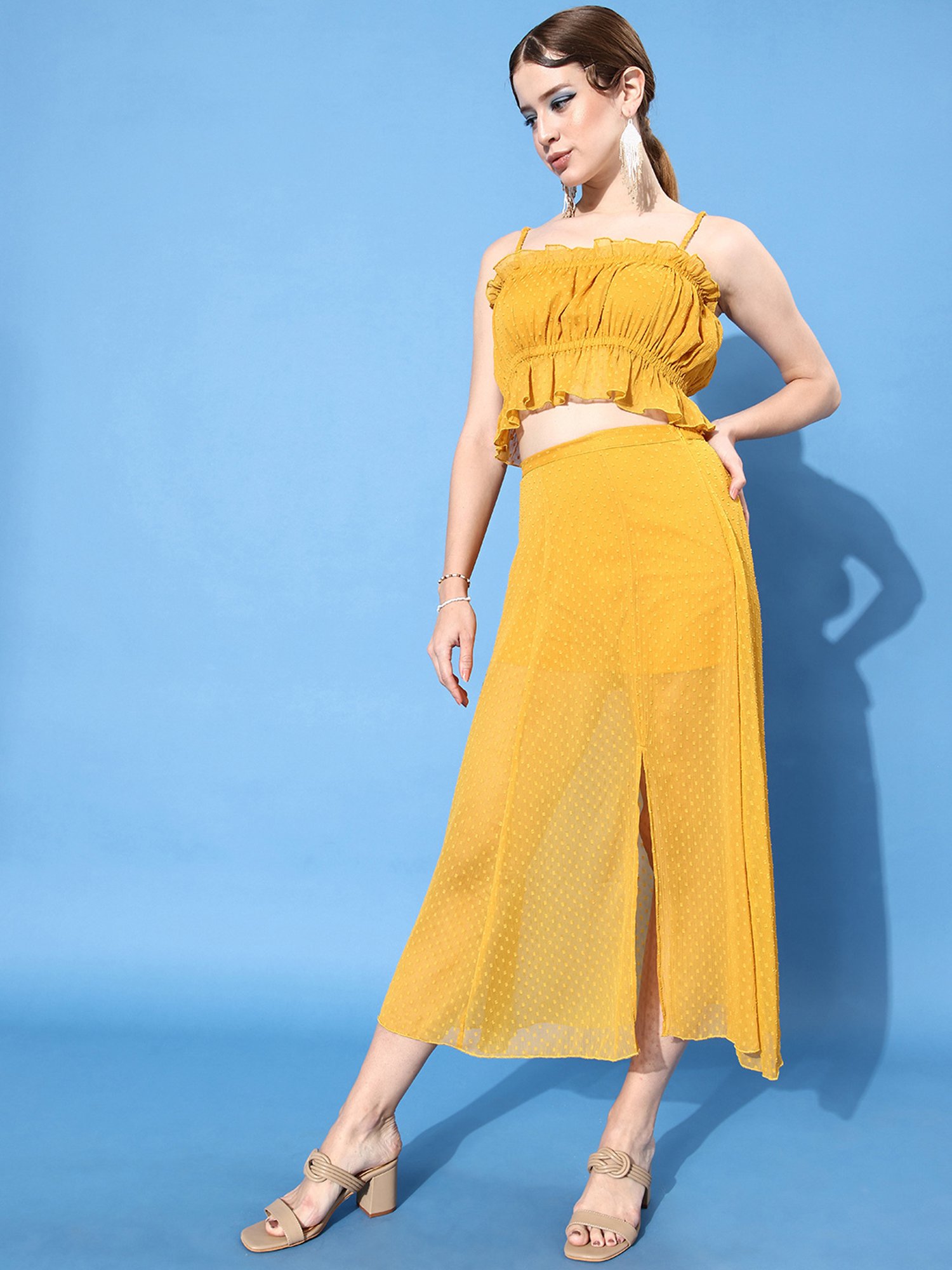 Anvi Be Yourself Mustard Self Print Skirt