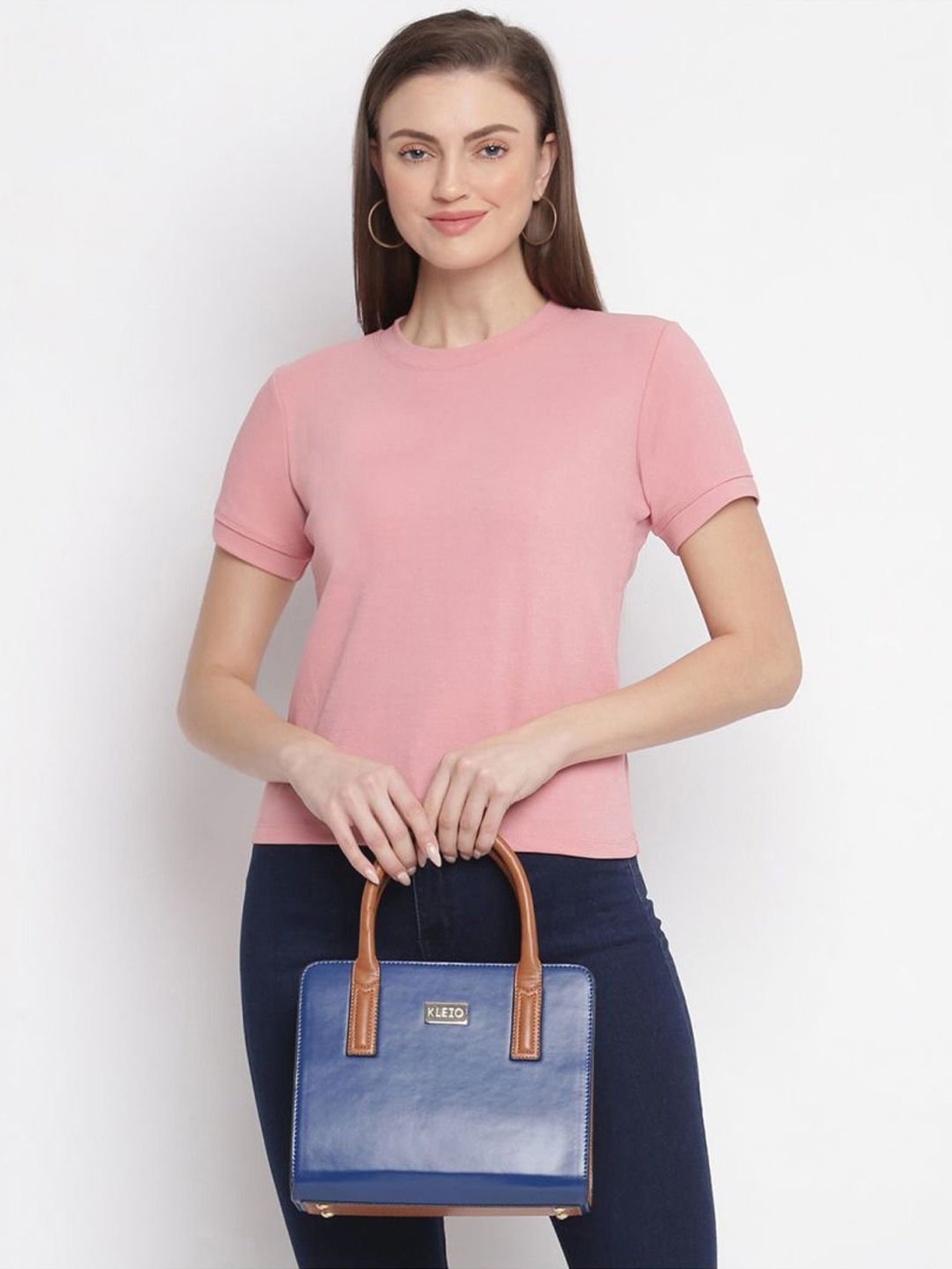 KLEIO Blue Solid Medium Handbag