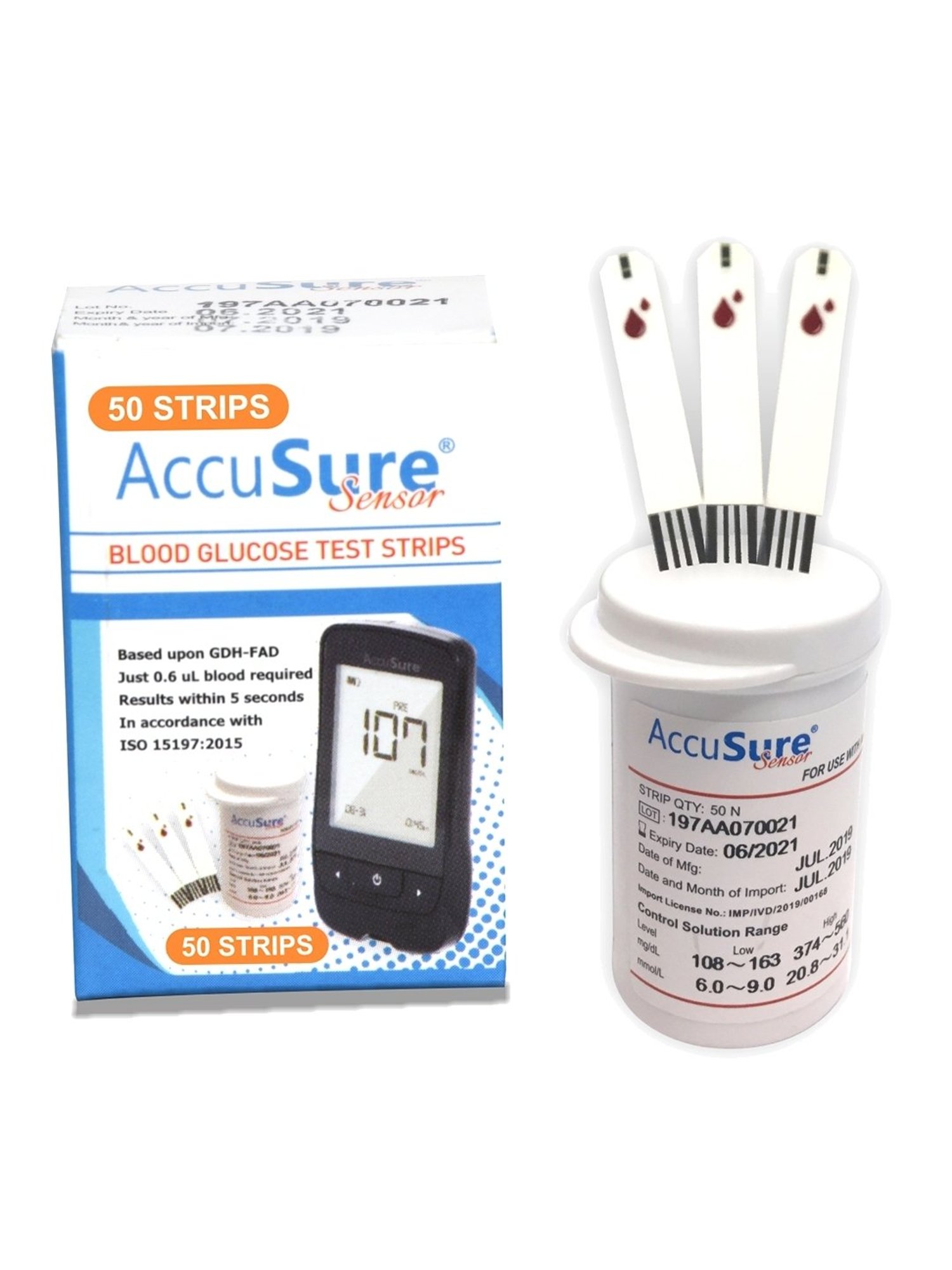 AccuSure Blood Glucose Test Strips - Pack of 50 (White)