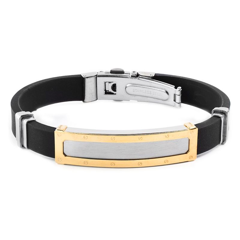Men's West Coast Jewelry Goldtone Two-Tone Stainless Steel ID Rubber Bracelet