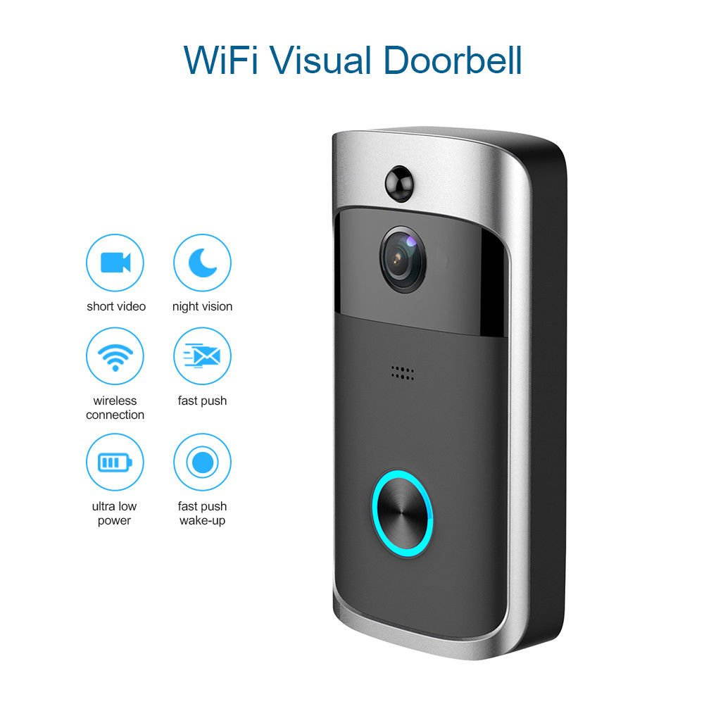 WIFI Video Doorbell, Wireless Smart Doorbell 720P HD Security Camera Intercom Door Real-Time Two-Way Talk and Video, Night Vision, PIR Motion Detection and App Control for IOS and Android