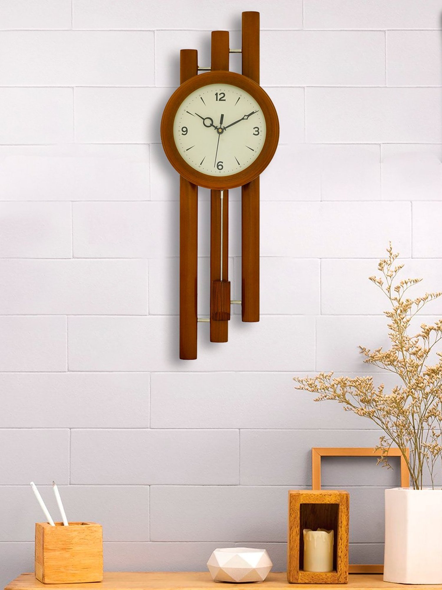 CHRONIKLE Vertical Brown Wood Wall Clock