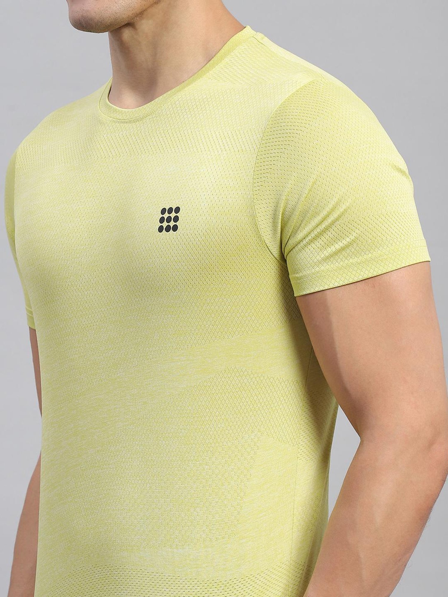 Rock.it Yellow Regular Fit Self Pattern T-Shirt