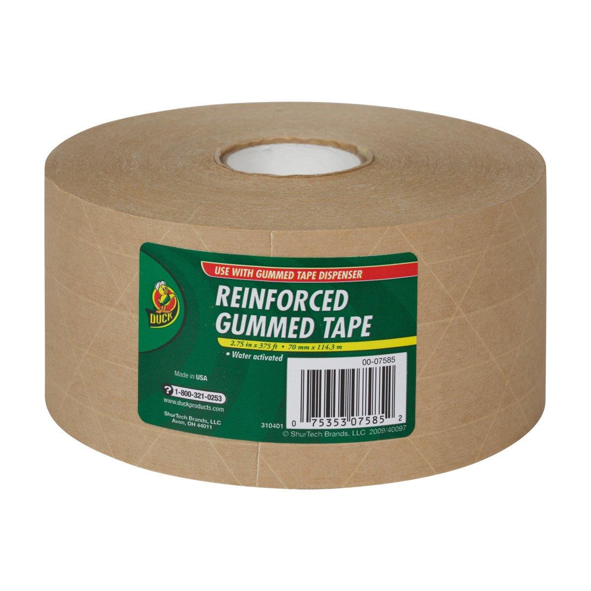Duck Fiberglass Reinforced Gummed Kraft Paper Tape, Water Activated, 2.75 Inches x 375 Feet (964913)