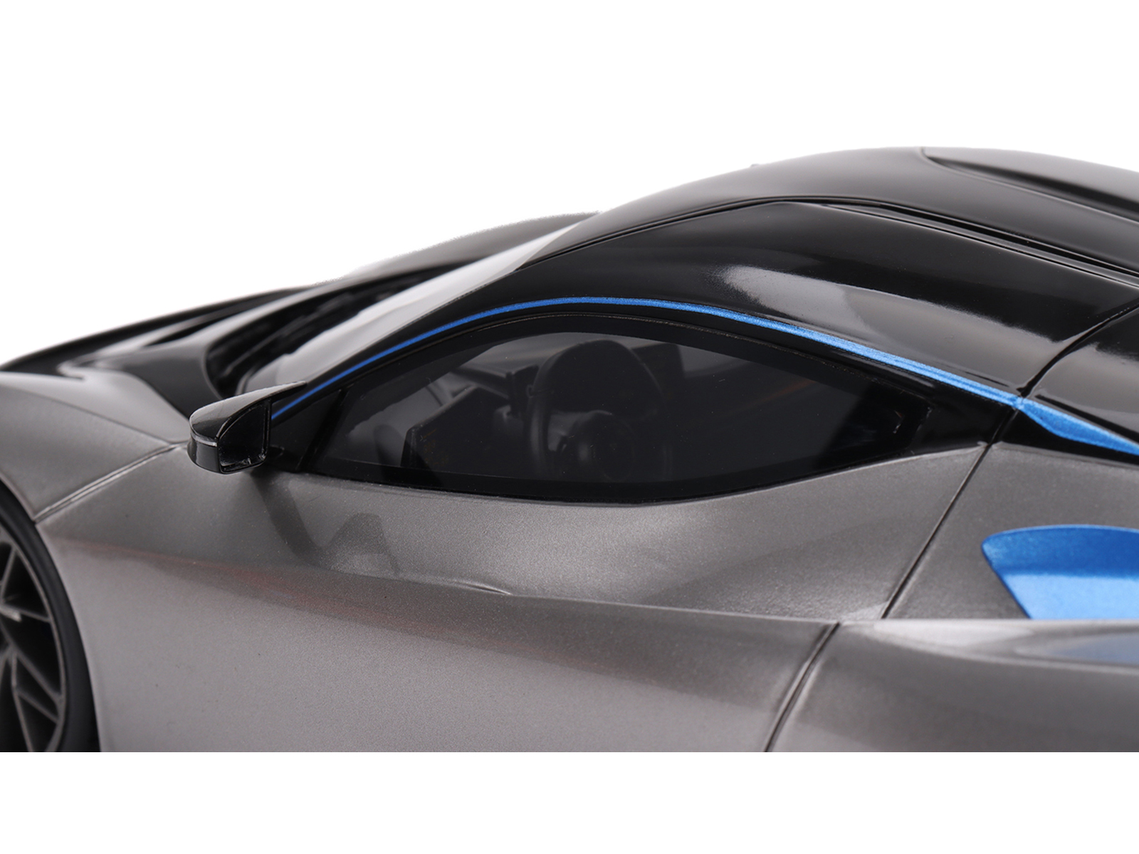 2019 Automobili Pininfarina Battista Grigio Luserna Silver Metallic with Iconica Blu Blue Accents and Black Top "World Premiere" 1/18 Model Car by Top Speed