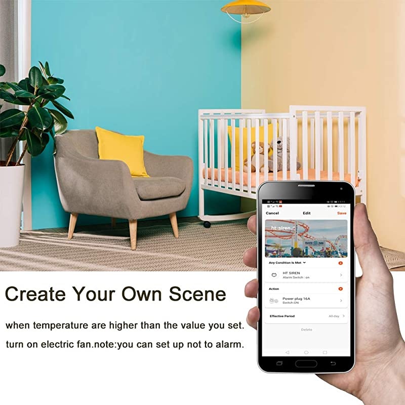 Siren with Temperature Humidity Monitor, WiFi Tuya Sensor 105 dB Siren Alarm Sensor Compatiable with Echo Google Home Assistant