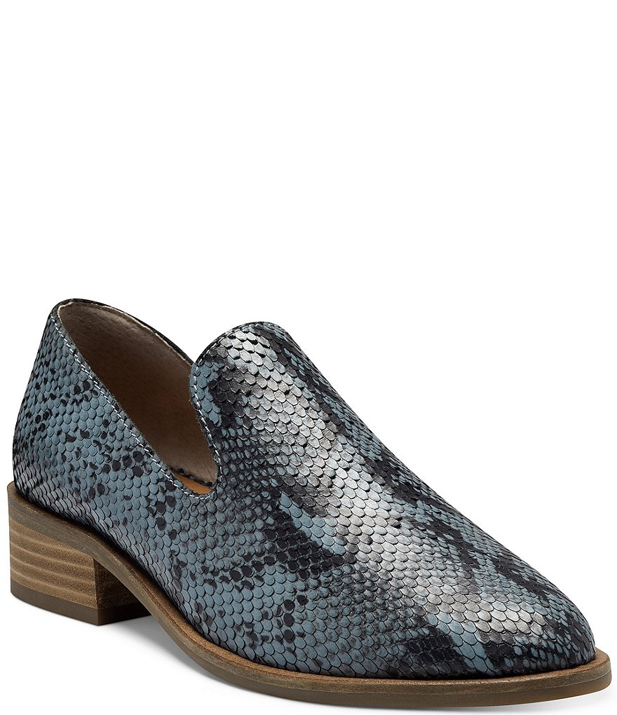 Lucky Brand Garny Snake Printed Leather Block Heel Loafers