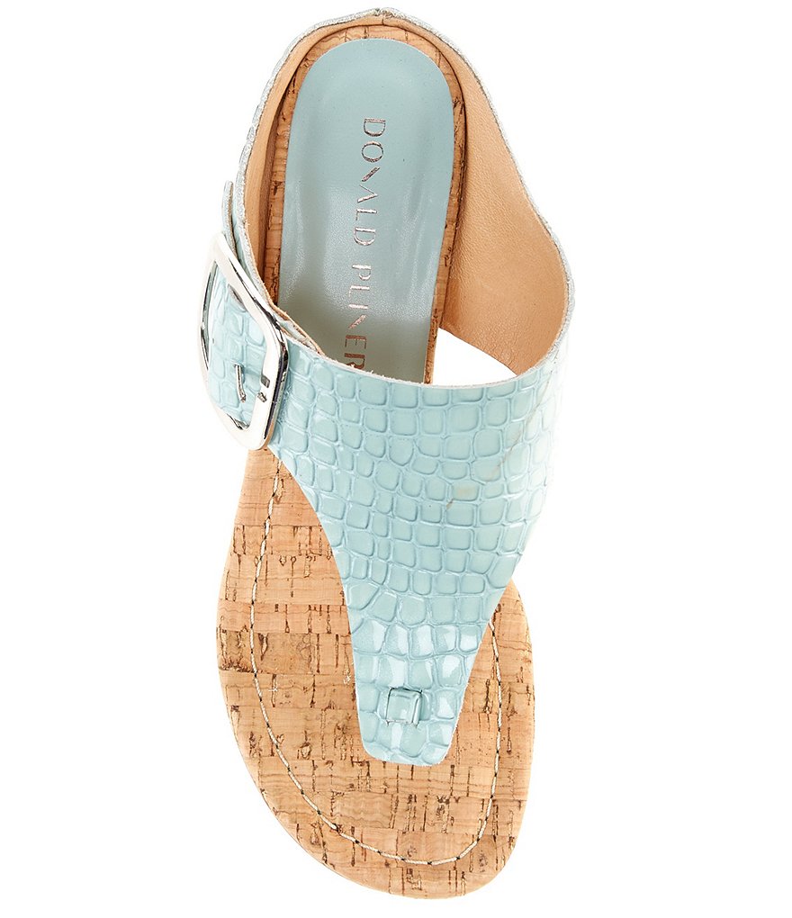 Donald Pliner Oltina Croco Print Patent Leather Cork Wedge Thong Slides