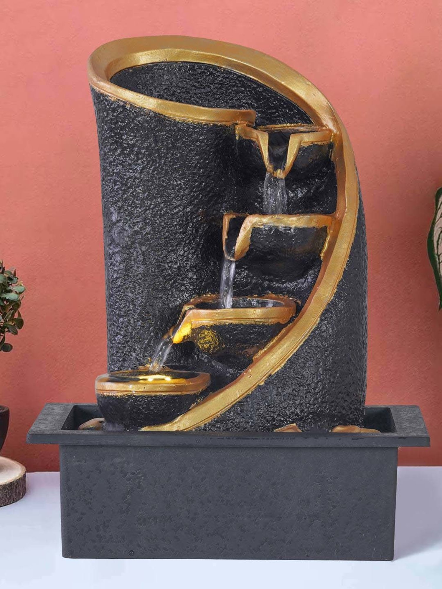 CHRONIKLE Black Polyresin Table Top 3 Steps Waterfall Fountain