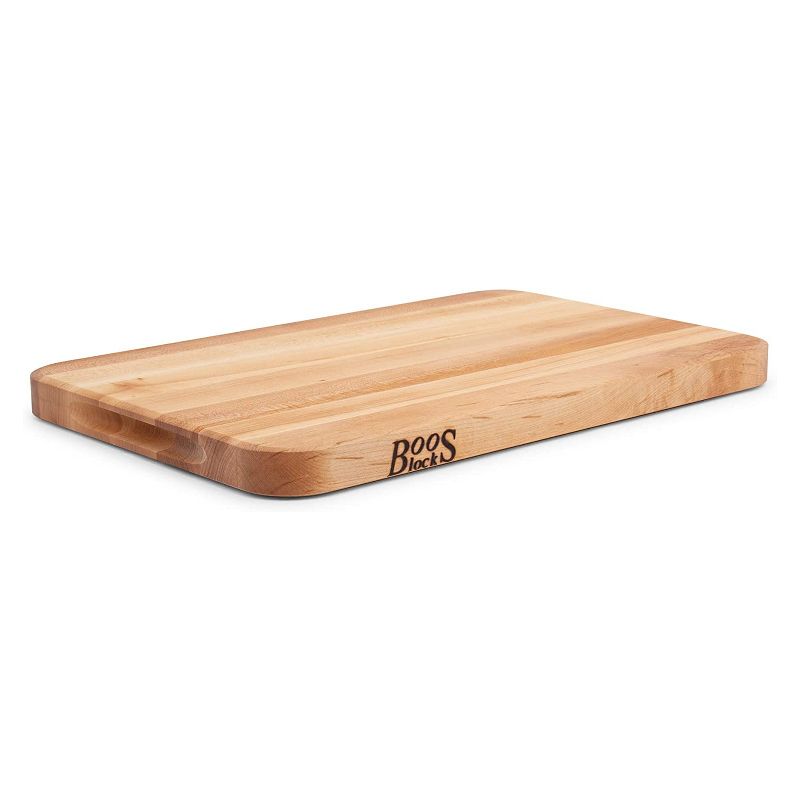 John Boos Maple Wood Edge Grain Reversible Kitchen Butcher Block 18 x 12 x 1.25 Inches Cutting Board with 3 Piece Maintenance Oil Set
