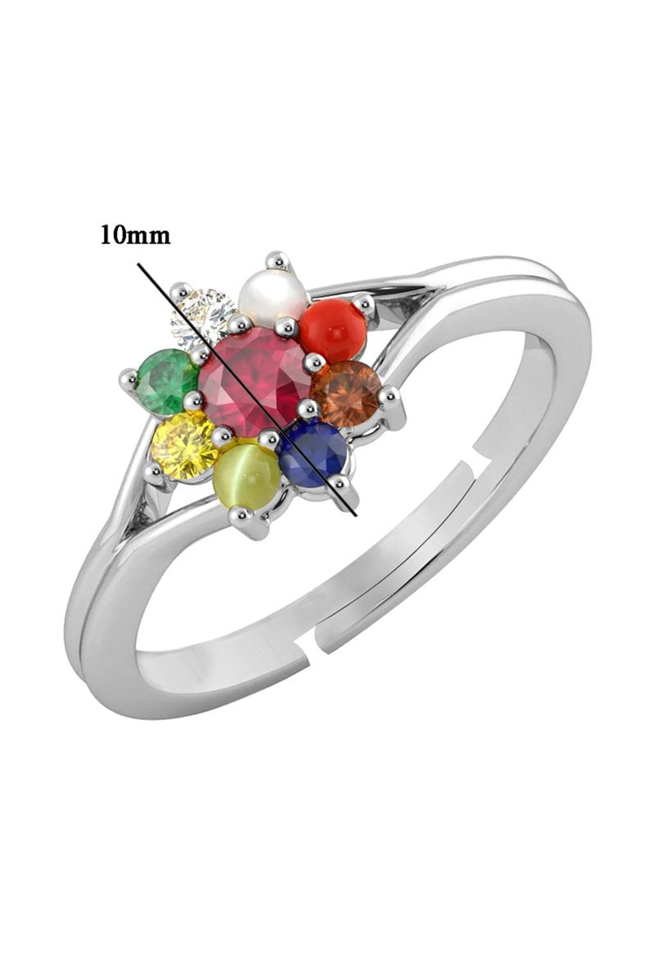 Clara Navratna Stone Nine Gems 92.5 Sterling Silver Ring