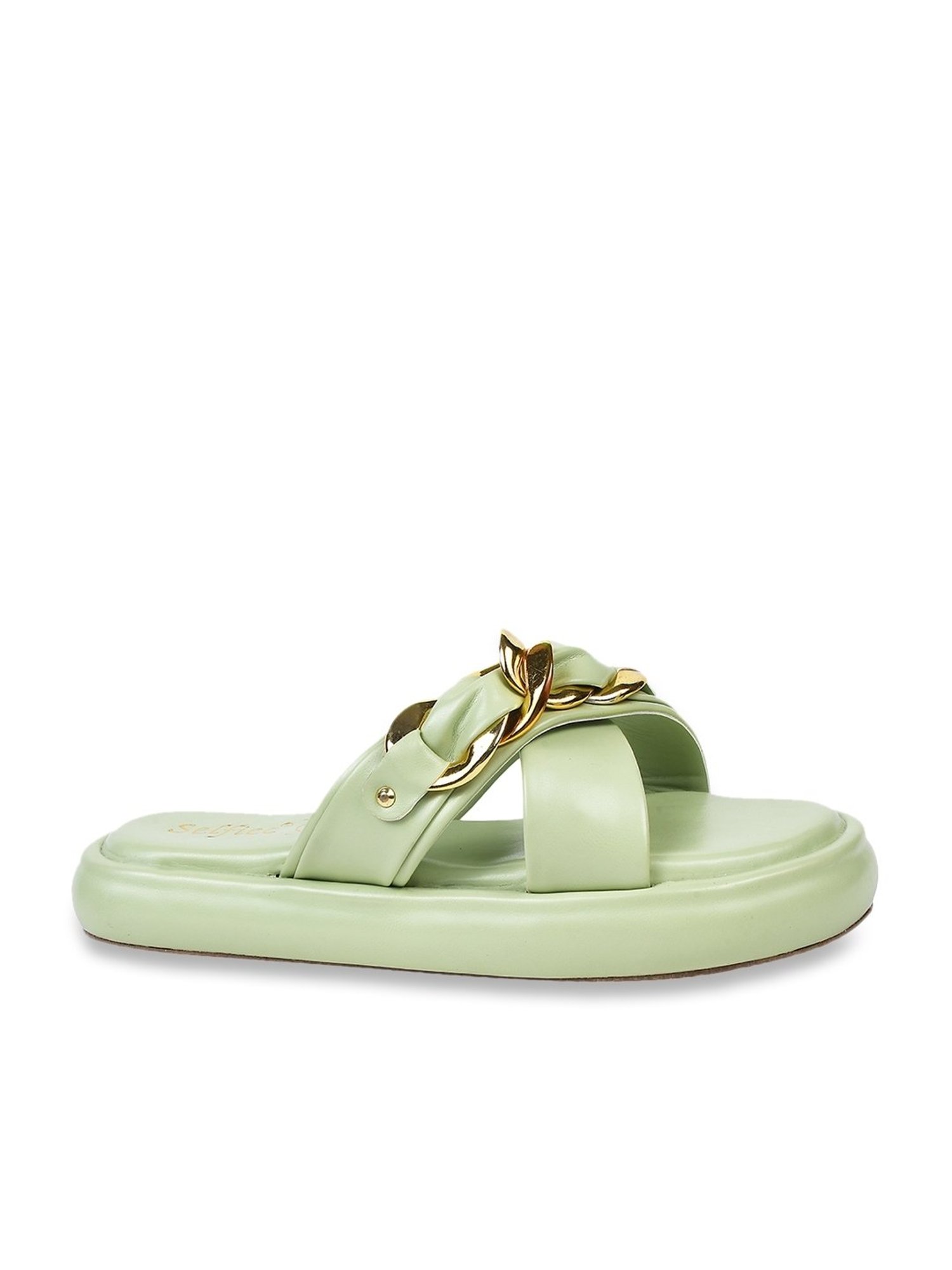 The White Pole Women's Sea Green Cross Strap Sandals
