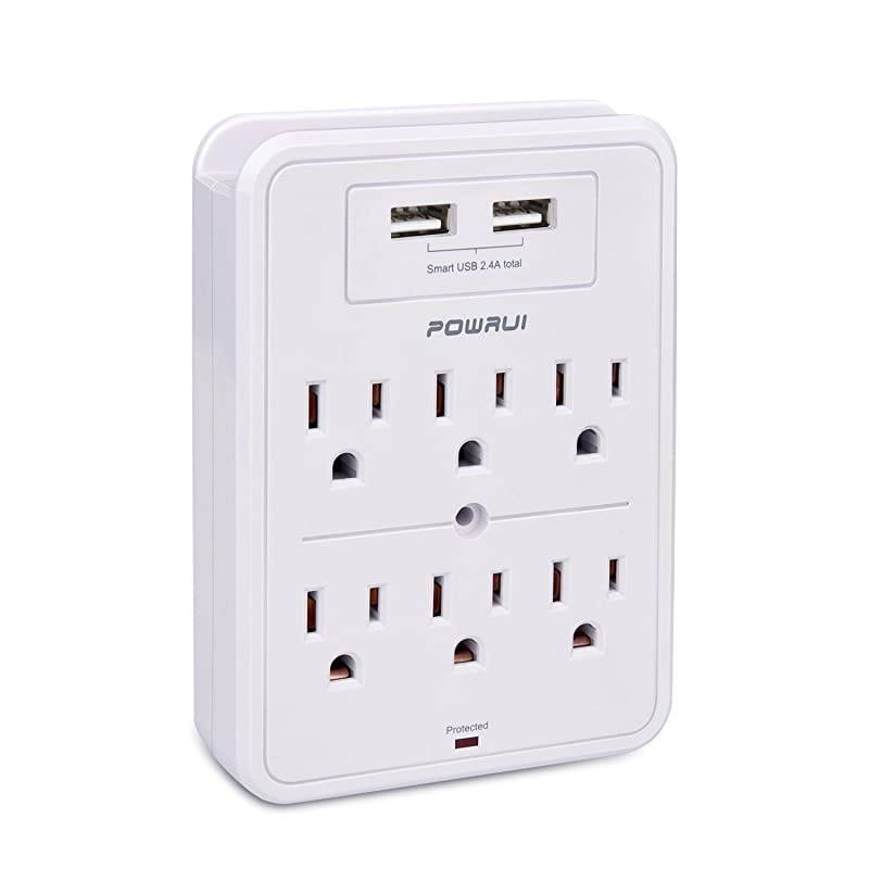 Surge Protector USB Wall Charger with 2 USB Charging PortsSmart 24A Total 6Outlet Extender and Top Phone Holder for Your Cell Phone White ETL Listed