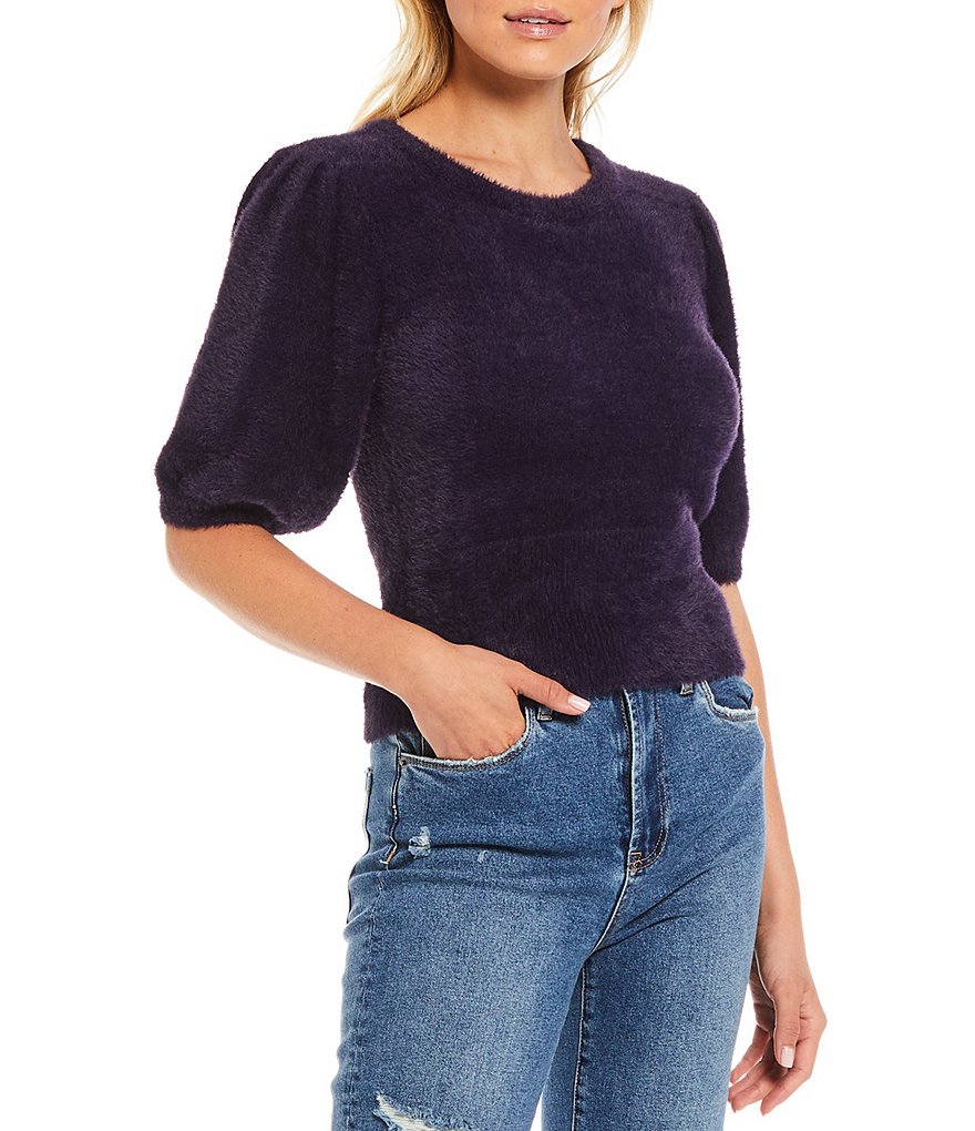 A Loves A Round Neck Long Bishop Sleeve Rib Knit Sweater