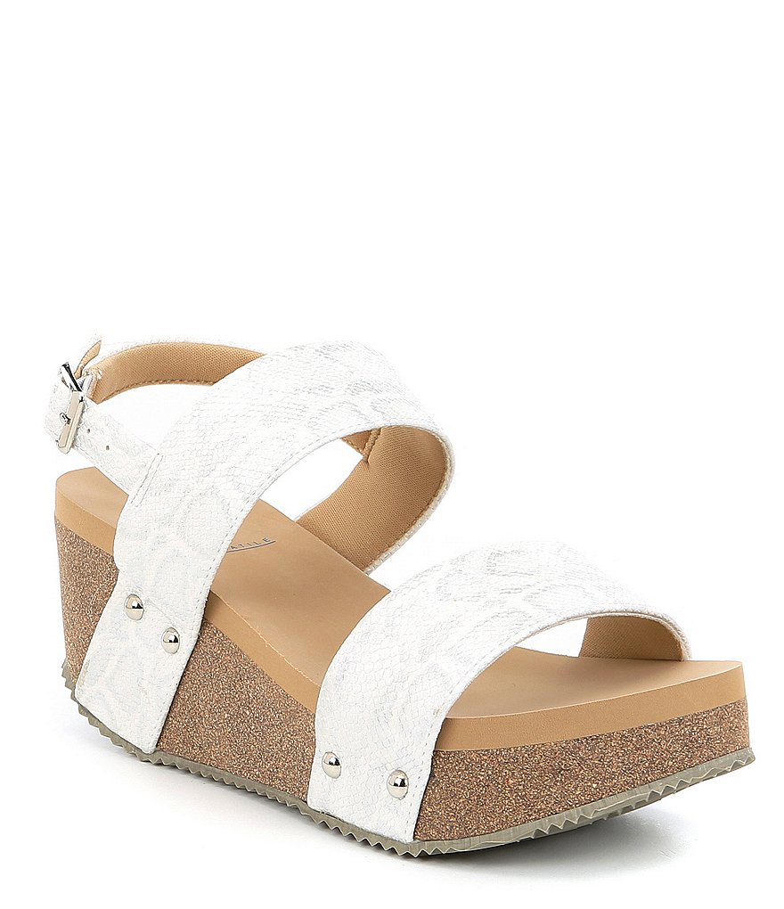 Volatile Summer Love Snake Print Banded Sling Wedge Sandals