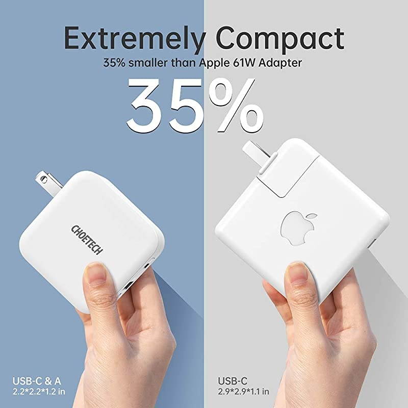 USB C Charger  65W PD 3.0 Fast Charger, GaN Fast Charging USB C Wall Charger 2-Port Portable Charger Adapter for MacBook Pro Air iPad Pro iPhone 11 Pro Max SE Nintendo Galaxy and More