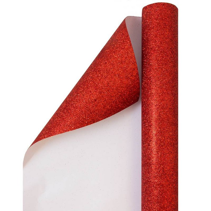 JAM PAPER Red Glitter Gift Wrapping Paper Roll - 1 pack of 25 Sq. Ft.