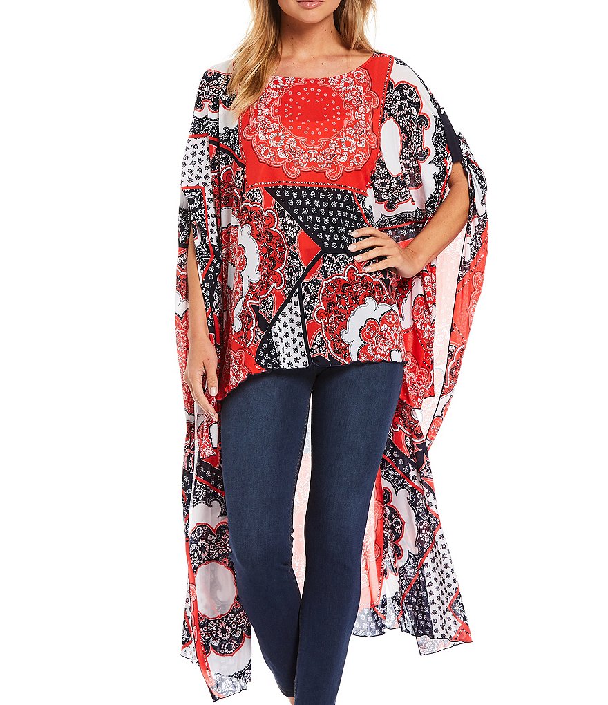 Eva Varro Animal Print Knit Jersey 3/4 Slit Sleeve Tunic