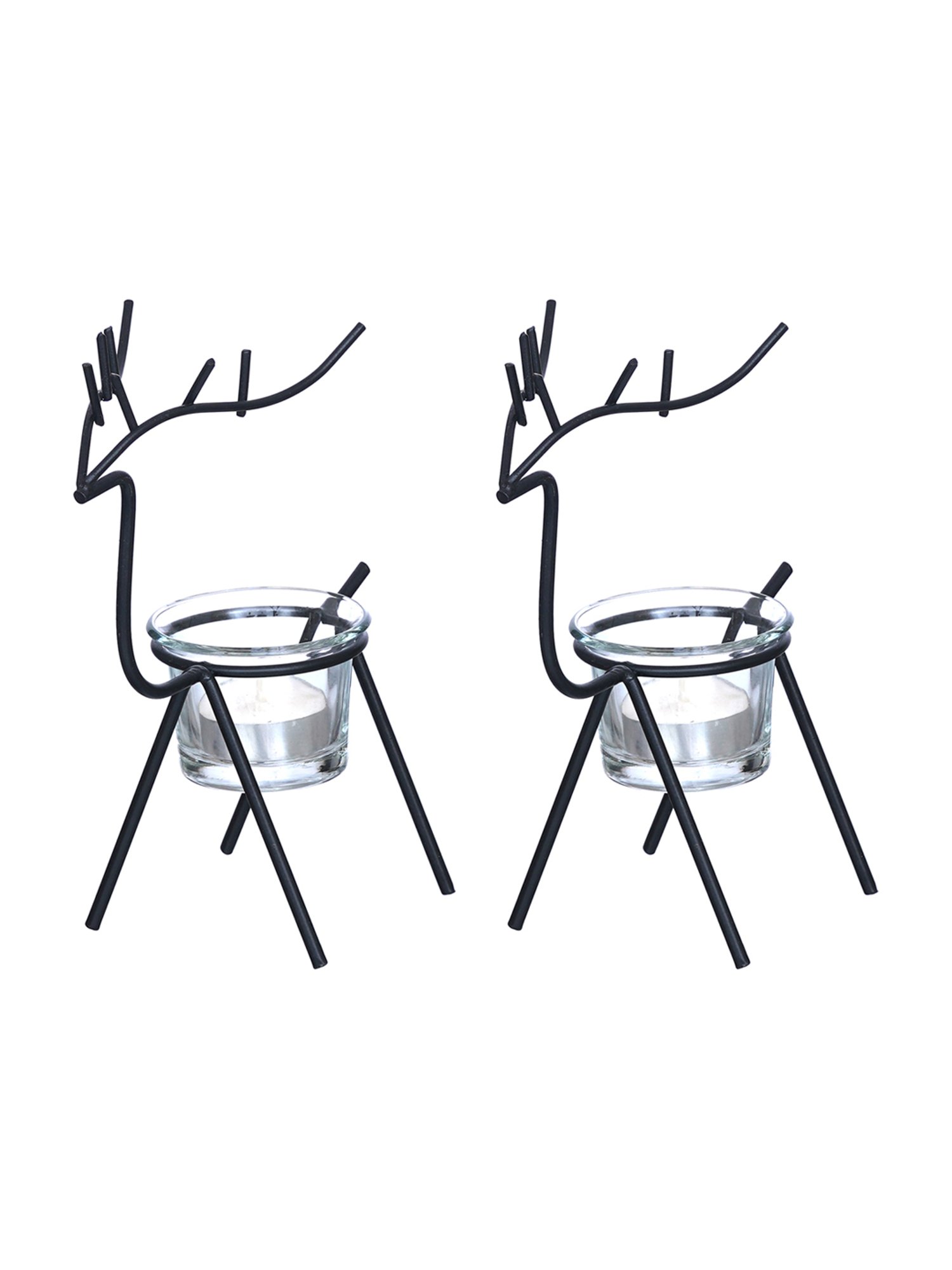 eCraftIndia Solid Metal Deer Shape Tea Light Candle Holders - Set of 2