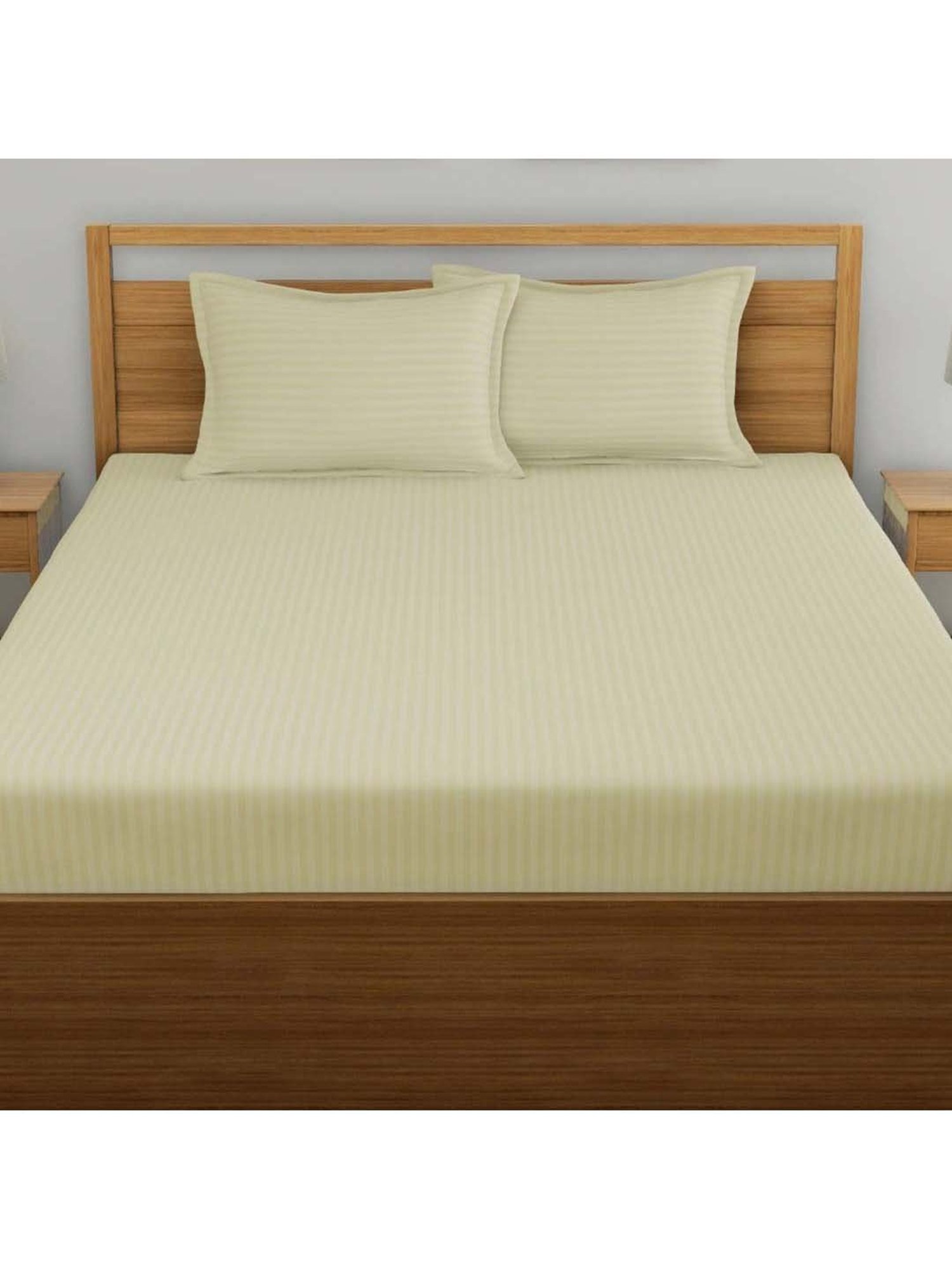 My Room Cream 100% Cotton 300 TC King Bedsheet with 2 Pillow Covers