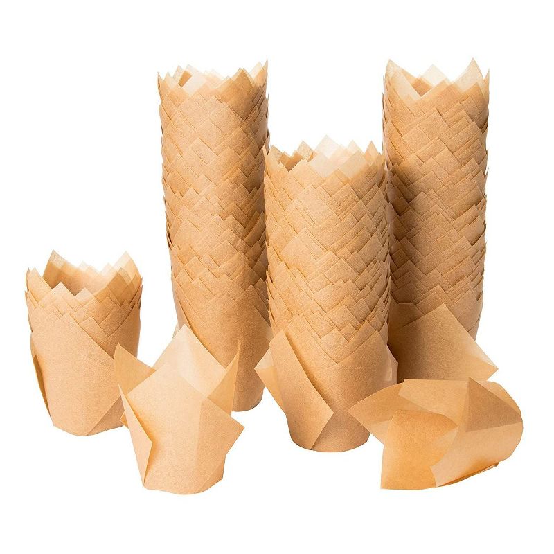Juvale 300 Pack Medium Tulip Cupcake Liners, Baking Cups, Muffin Wrappers, for Birthday Party, Brown