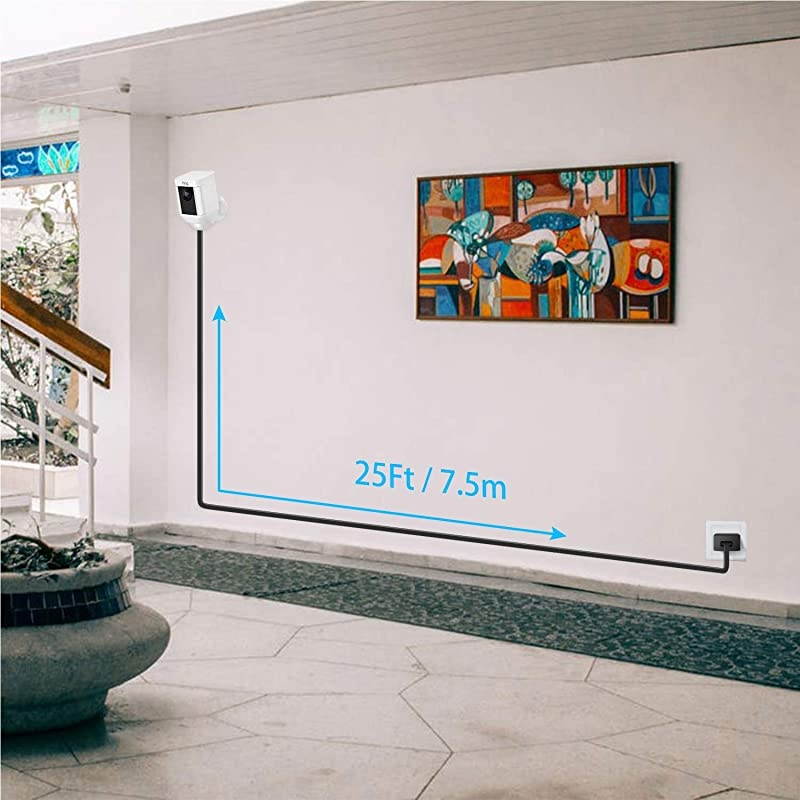 Adapter Compatible Ring Spotlight Cam Battery with 25Ft75m Weatherproof Outdoor Cable to Continuously Charge Your Home Security Camera No Need to Change The Batteries Black