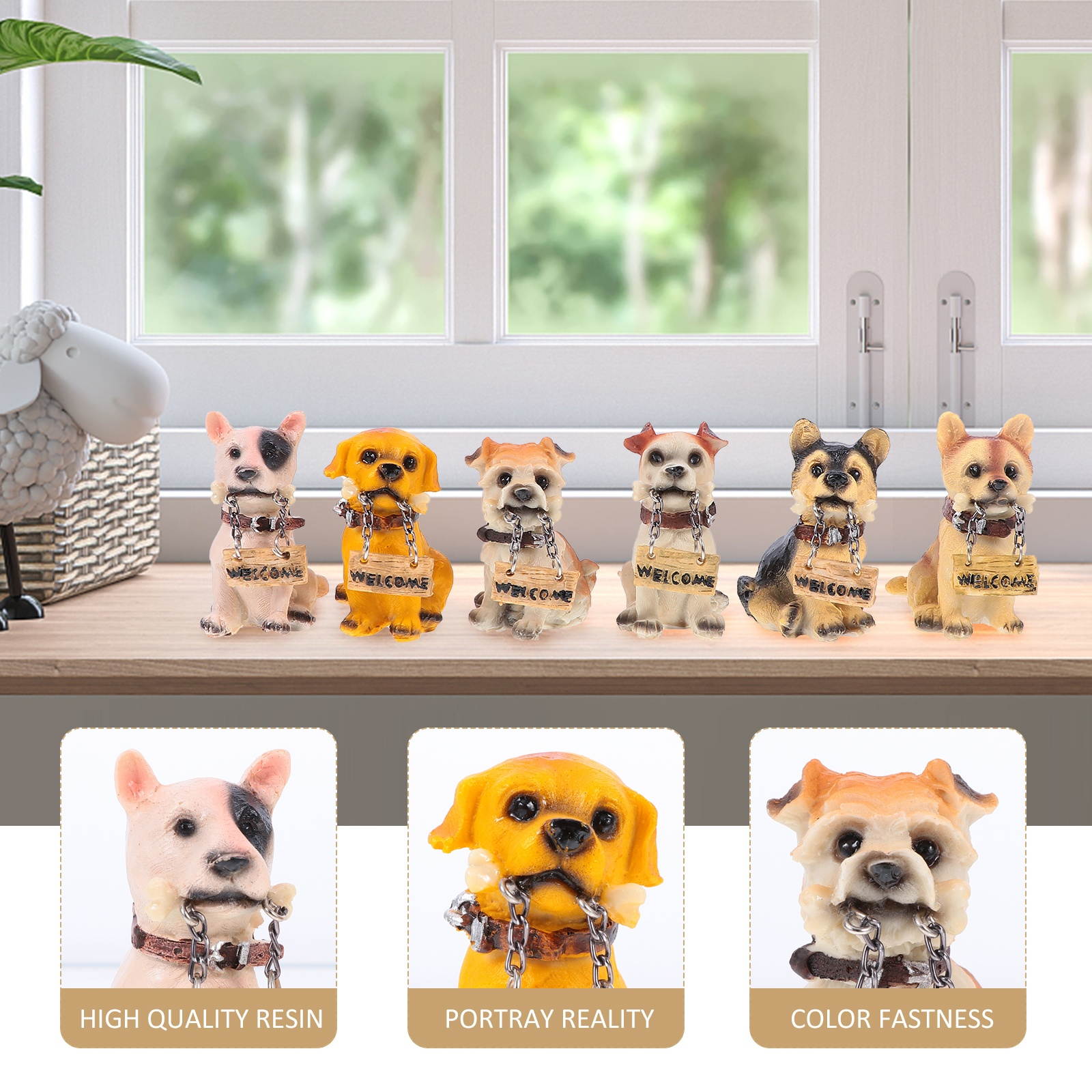6pcs Lovely Resin Welcome Ornament Courtyard Decorative Craft Shop Welcome Ornament Resin Dog Decor Welcome Figurine