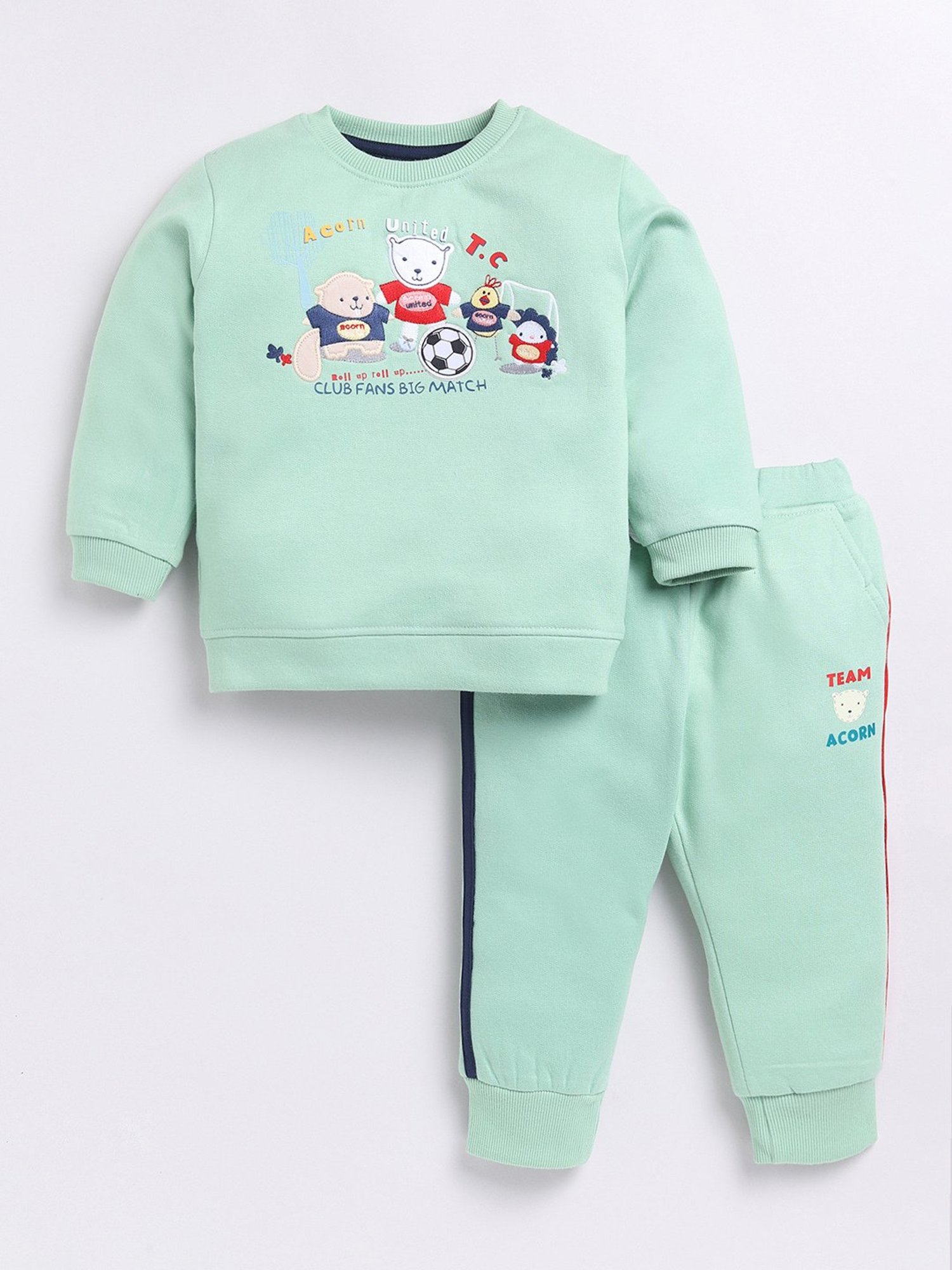 Dollar Kids Green Embroidered Full Sleeves T-Shirt with Joggers