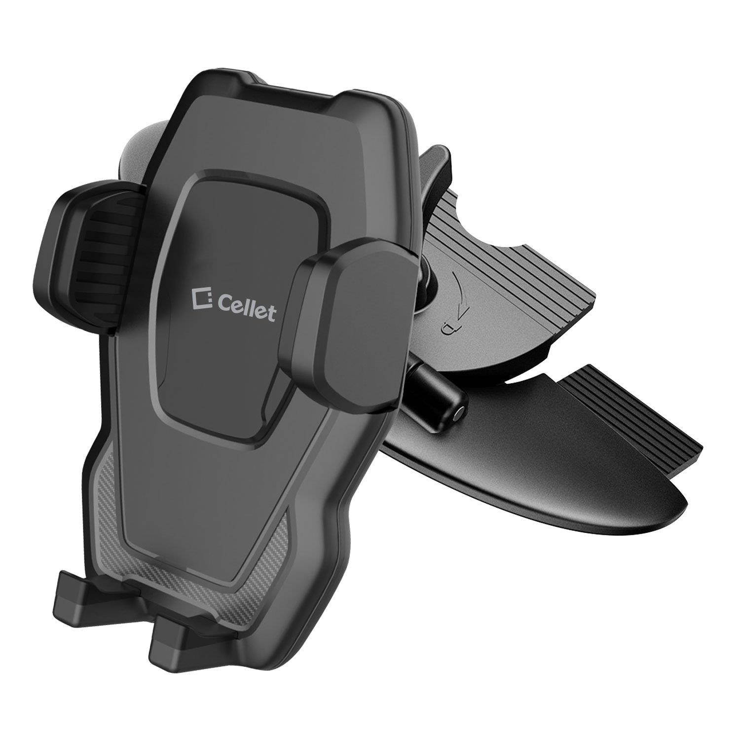 Cellet CD Slot Car Phone Holder, Mount, Cradle with Three-Side Grips and One-Touch Design Compatible for iPhone Xs/Max/Xr/X/8/8Plus/7/6/5 Note 9/8/5 Galaxy S9/8/7/6 Google Pixel XL Motorola LG HTC ETC