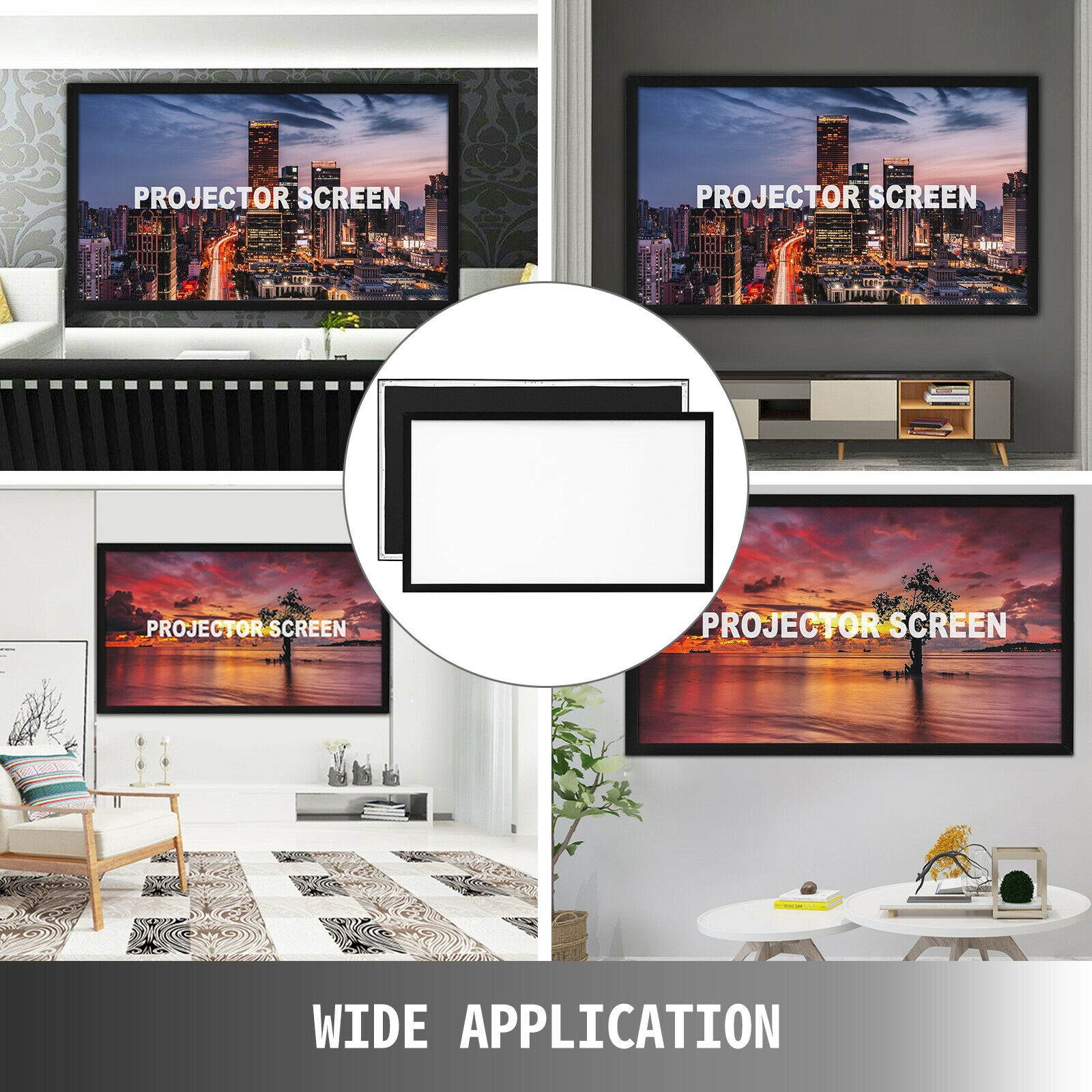 135" Aluminum Fixed Frame 16:9 Projector Screen Velvet Matte White Home Theater
