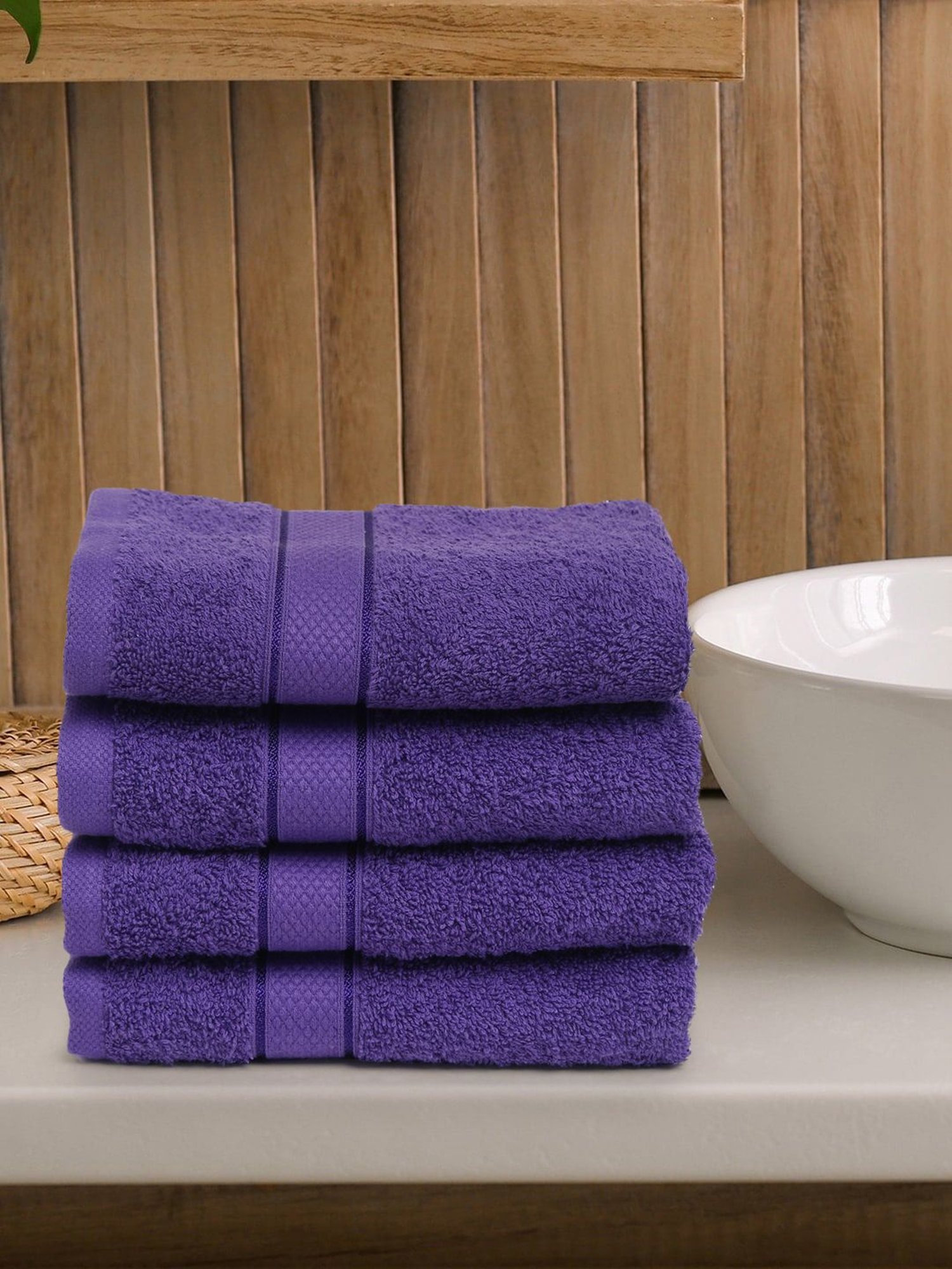 Creeva Violet 525 GSM Cotton Hand Towel Set of 4