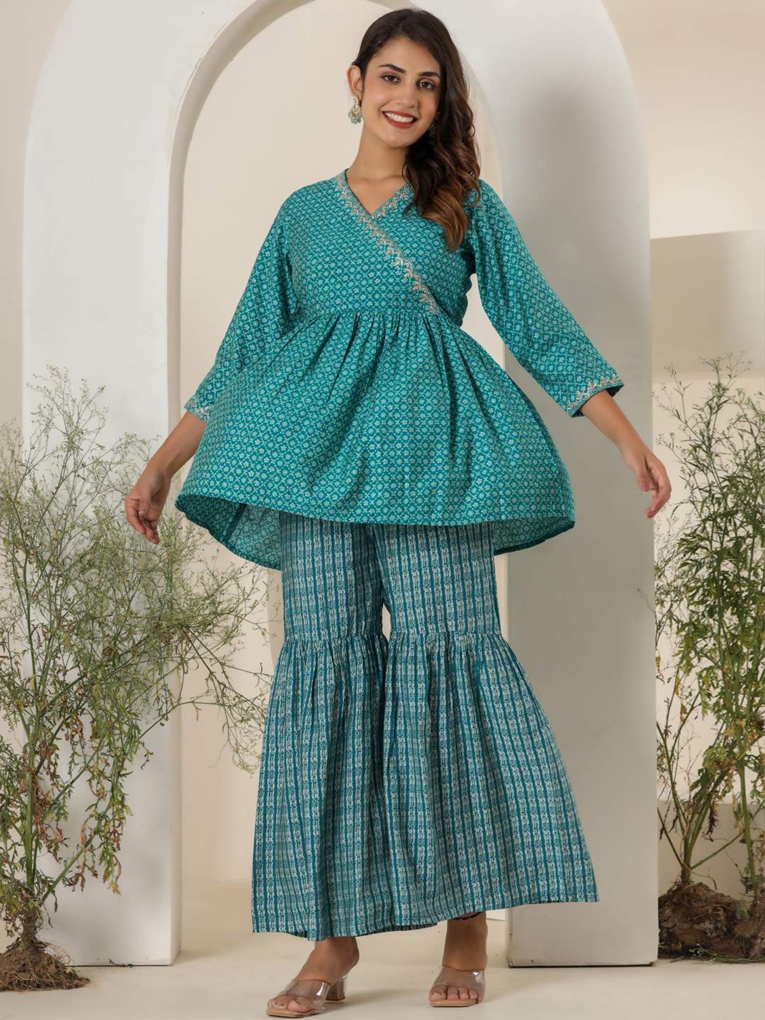 READIPRINT FASHIONS Blue Printed Kurti Sharara Set