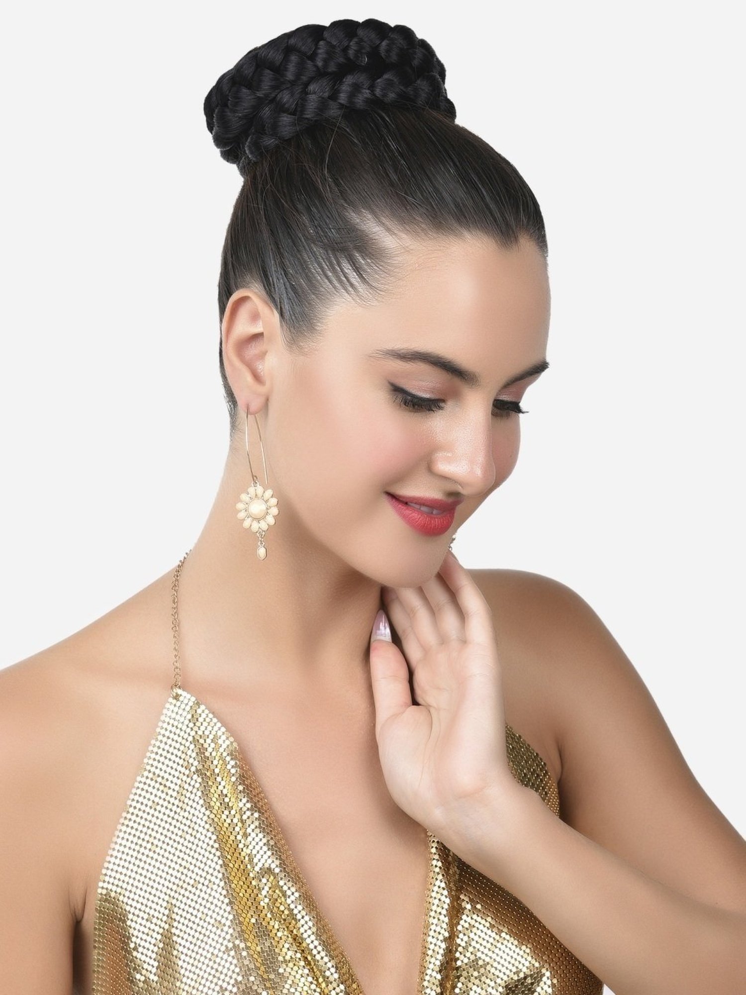 Zaveri Pearls Cream Color Stones Embellished Contemporary Drop Earring-ZPFK15152