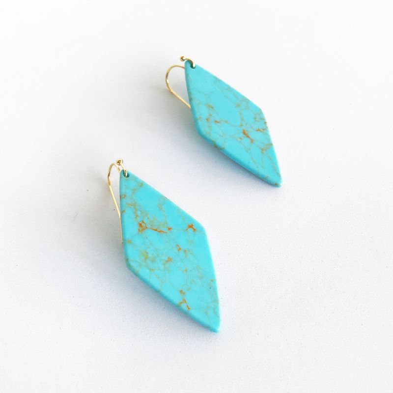 Sanctuary Project Semi Precious Turquoise Diamond Drop Statement Earrings Gold