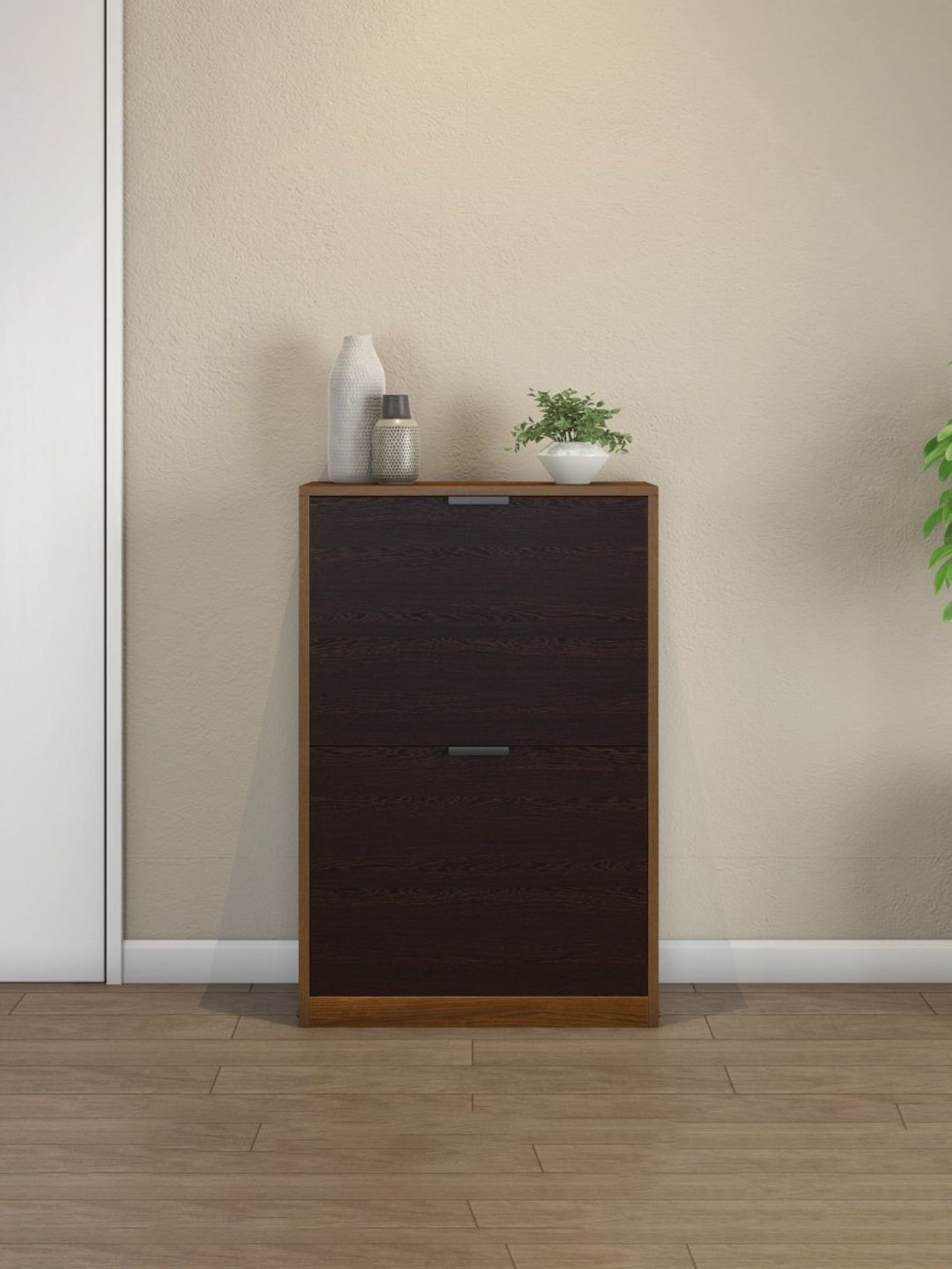 @home Florine Walnut Brown & Wenge Brown Engineered Wood 2 Tier Shoe Cabinet
